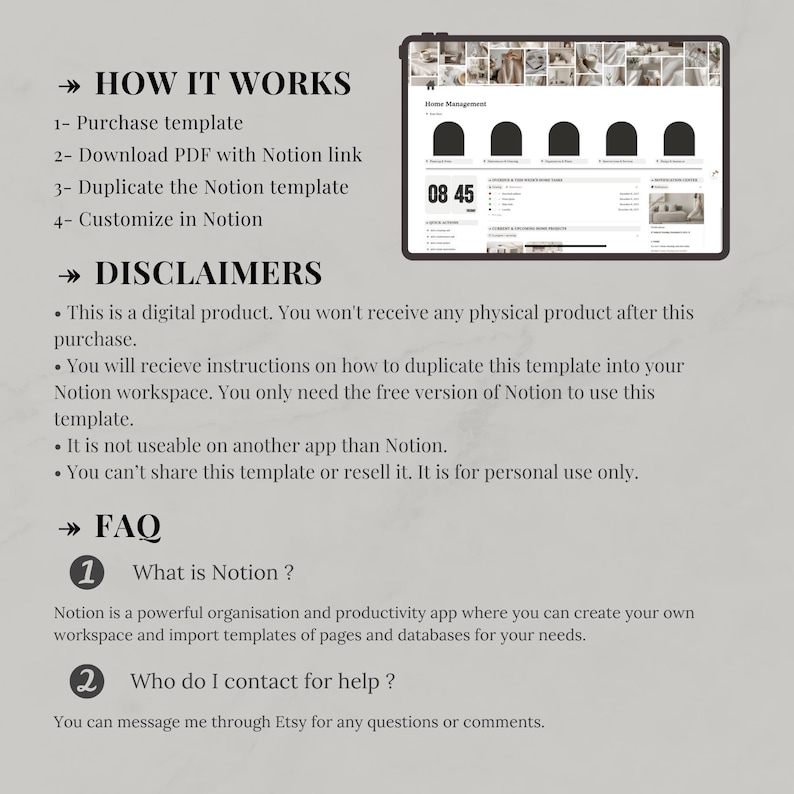 Notion Template Home Management, Aesthetic Life Planner, Cleaning Tracker, Home Maintenance, Household, Family Organization image 9