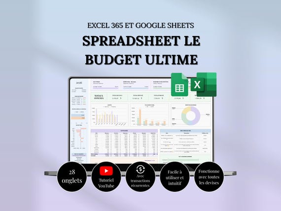 Budget Ultime Excel Français Tableur Budgétaire Mensuel Annuel Google Sheets Suivi Dépenses Finances Planificateur Budget Familial
