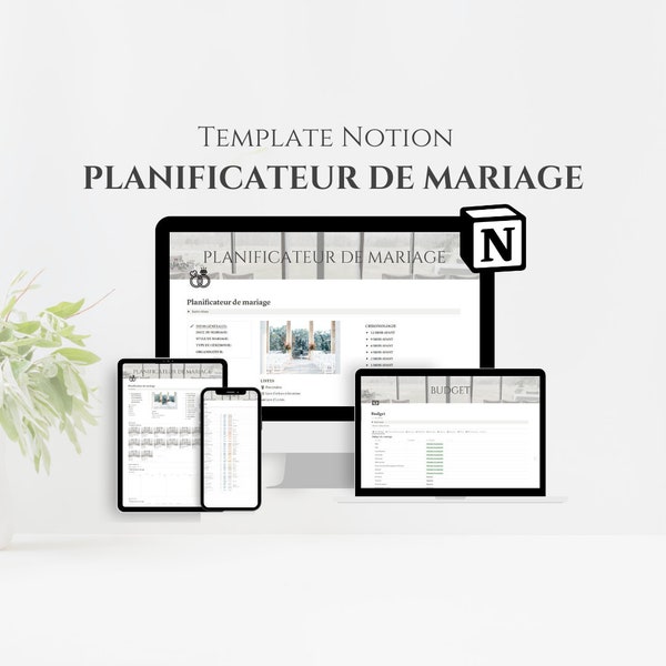 Template Notion Planificateur de mariage, Calendrier de Mariage, Liste de Mariage, Planificateur digital mariage, Template Notion