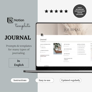 Notion Personal Journal Template | Daily Affirmations, Gratitude & Manifestation Journal | Journaling Prompts | Daily mood