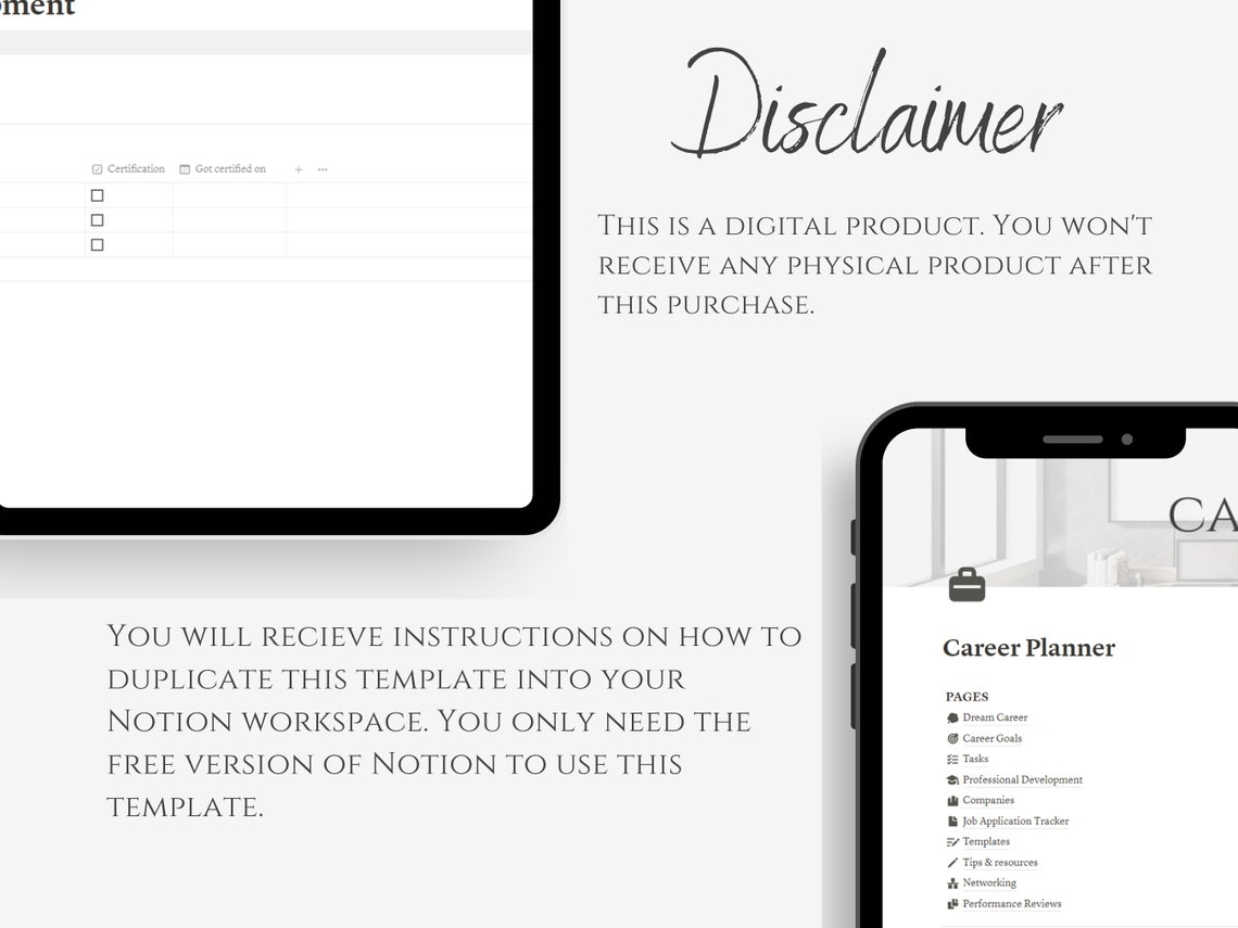 Notion Career Planner Template Career Goals Job Application Etsy Canada