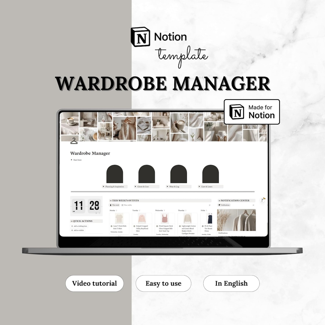 Notion Template Wardrobe Manager | Outfit Planner, Closet Organizer ...