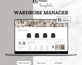 Gerenciador de guarda-roupa com modelo do Notion | Planejador de looks, organizador de armário e rastreador de lavanderia | Painel estético | Histórico de looks