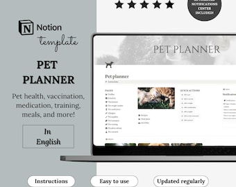 Notion Template Pet Planner | Pet Tracker, Notion Life Template & Household Planner | Notion Dashboard for Pet Care | Notion aesthetic