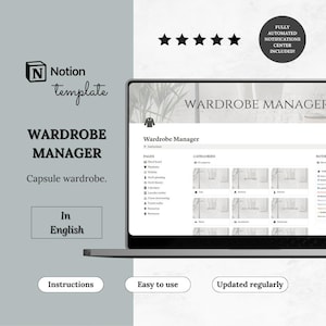 Notion Template Wardrobe Manager | Outfit Planner, Closet Organizer & Laundry Tracker | Aesthetic Notion Dashboard | Outfit history
