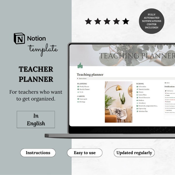 Notion Template for Teachers Notion Planner for Class Management Planner Template Lesson Planner for Teacher Organizer Digital Planner