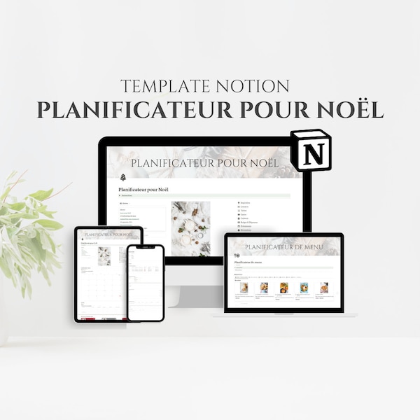 Template Notion Planificateur pour Noël, Planificateur des fêtes, Planificateur cadeaux de Noël et événements, Template Notion en français