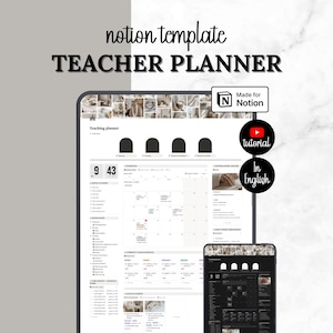 Szablon Notion Teacher | Planer lekcji, zarządzanie klasą i dziennik ucznia | Cele i zadania | Plan zastępstw | Pobierz cyfrowo w języku angielskim