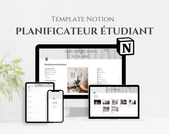 Template Notion Planificateur Étudiant Tout-en-un, Planificateur Académique, Suivi des examens et travaux, Template Notion français