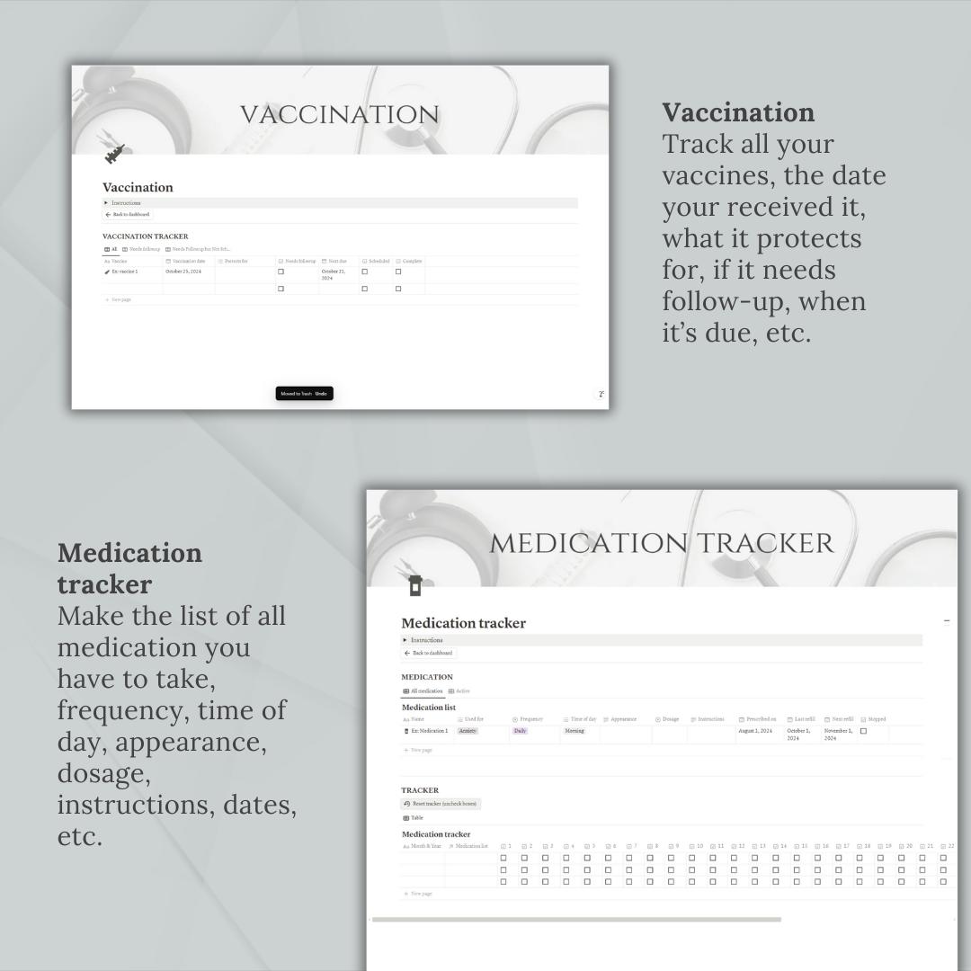Notion Template Medical Planner | Health & Medication Tracker ...