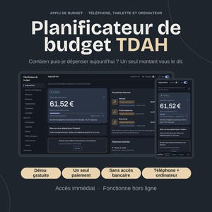 Planificateur Budget TDAH, Suivi Dépenses, Gestion Salaire, Factures Dettes, Défis Épargne, Application PC Mobile, Sans Abonnement