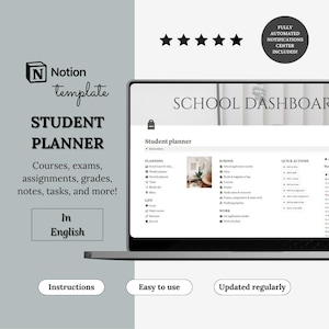Plantilla de Notion para planificadores de estudiantes, planificadores académicos y universitarios, rastreadores de estudios, rastreadores de hábitos, organizadores de tareas y deberes
