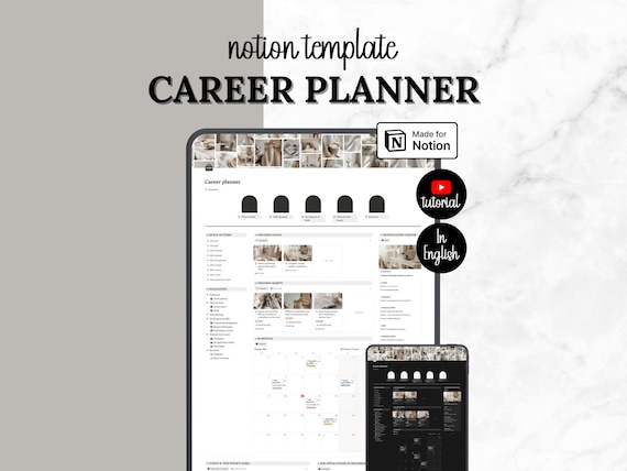 Notion Template Career Planner | Job Tracker, Goals & Application Tracker | Life Work Planner | Dashboard | Digital download | English