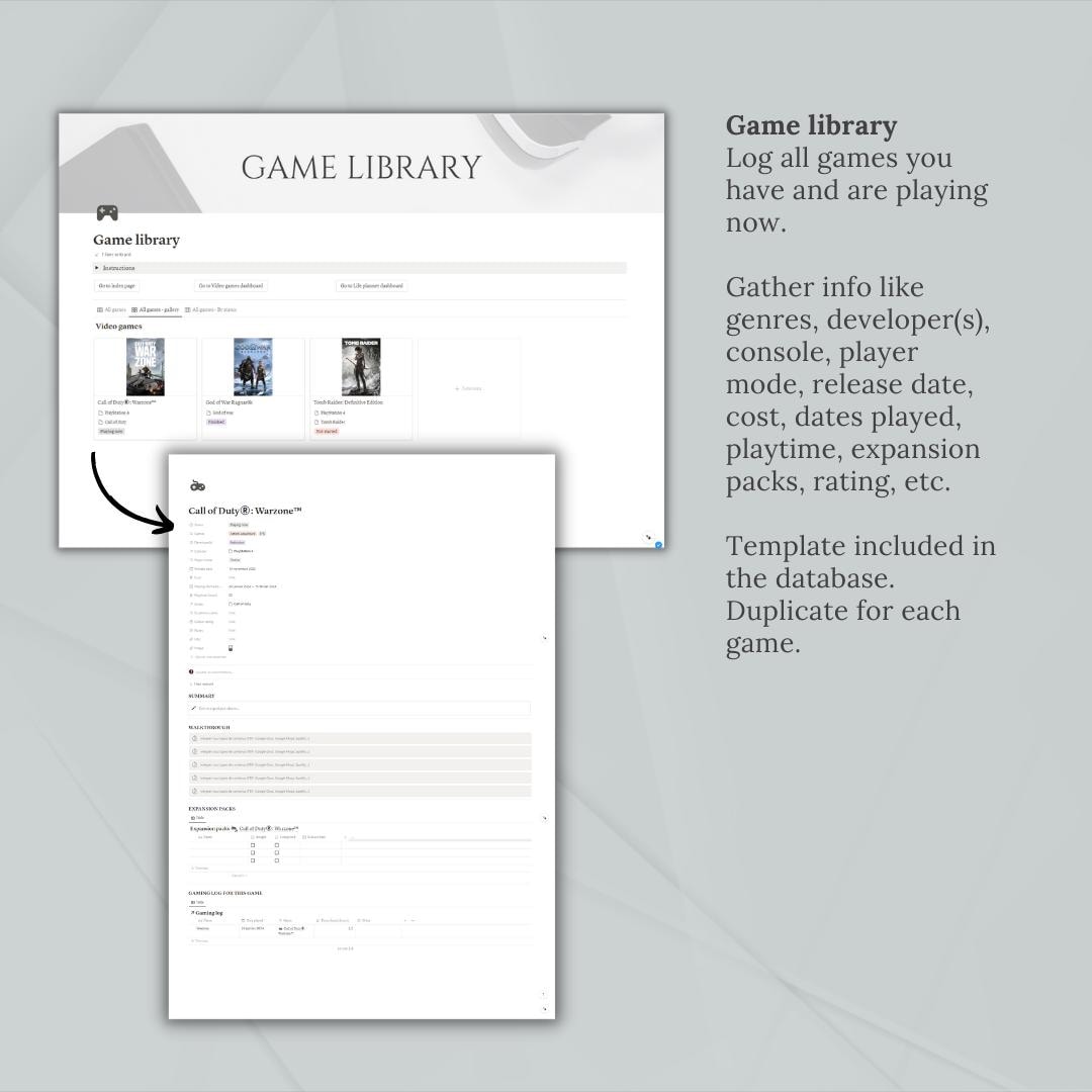 Notion Template Video Game Tracker | Gaming Log, Gaming Journal ...