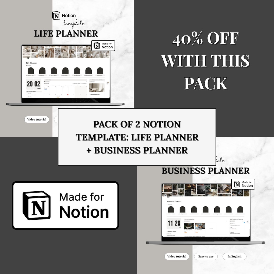 Notion Template Bundle Life Planner & Business Planner | Notion ...