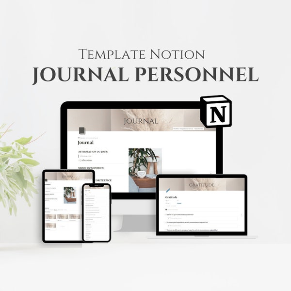 Template Notion Journal Personnel, Gratitude Journal, Affirmation du Jour, Bilan Quotidien, mensuel et annuel, Template Notion français