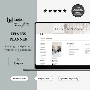 Notion Template Fitness Planner | Workout Log, Weight Loss Tracker, Gym Journal, Meal Planner & Wellness Dashboard | Fitness journal