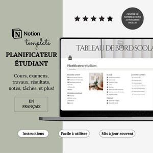 Template Notion Planificateur Étudiant | Planner Académique & Universitaire, Suivi études, Habitudes Organisation Devoirs | Notion français