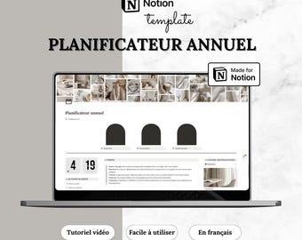Template Notion Planificateur Annuel | Suivi des objectifs, gestion des tâches et habitudes | Organisateur digital | Français