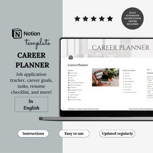 Notion Template Career Planner | Job Tracker, Career Goals & Job Application Tracker | Notion Life Planner Work Planner | Notion dashboard