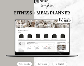 Planejador de Fitness com Modelo Notion | Registro de Treinos, Acompanhamento de Perda de Peso, Diário de Academia, Planejador de Refeições e Painel de Bem-Estar | Digital