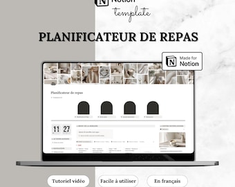 Template Notion Planificateur de Repas | Livre de Recettes, Liste de Courses, Inventaire Cuisine & Suivi Alimentaire | Français | Digital