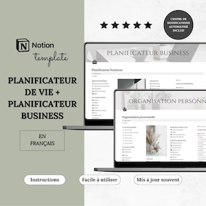 Bundle Templates Notion Planificateur de Vie & Planificateur business tout-en-un | Second cerveau Notion | Tableau de Bord Notion français