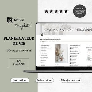 Template Notion Planificateur de Vie Ultime | Tableau de Bord Notion Vie personnelle | 2e cerveau Notion | Tout-en-Un Notion français