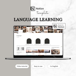 Modelo de Aprendizagem de Idiomas do Notion | Planejador e Diário de Idiomas, Painel Acadêmico Estético | Para Aprendizes de Idiomas | Inglês | Digital