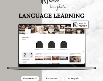 Notion Template Language Learning | Language Planner & Journal, Academic Dashboard Aesthetic | For Language Learners | English | Digital