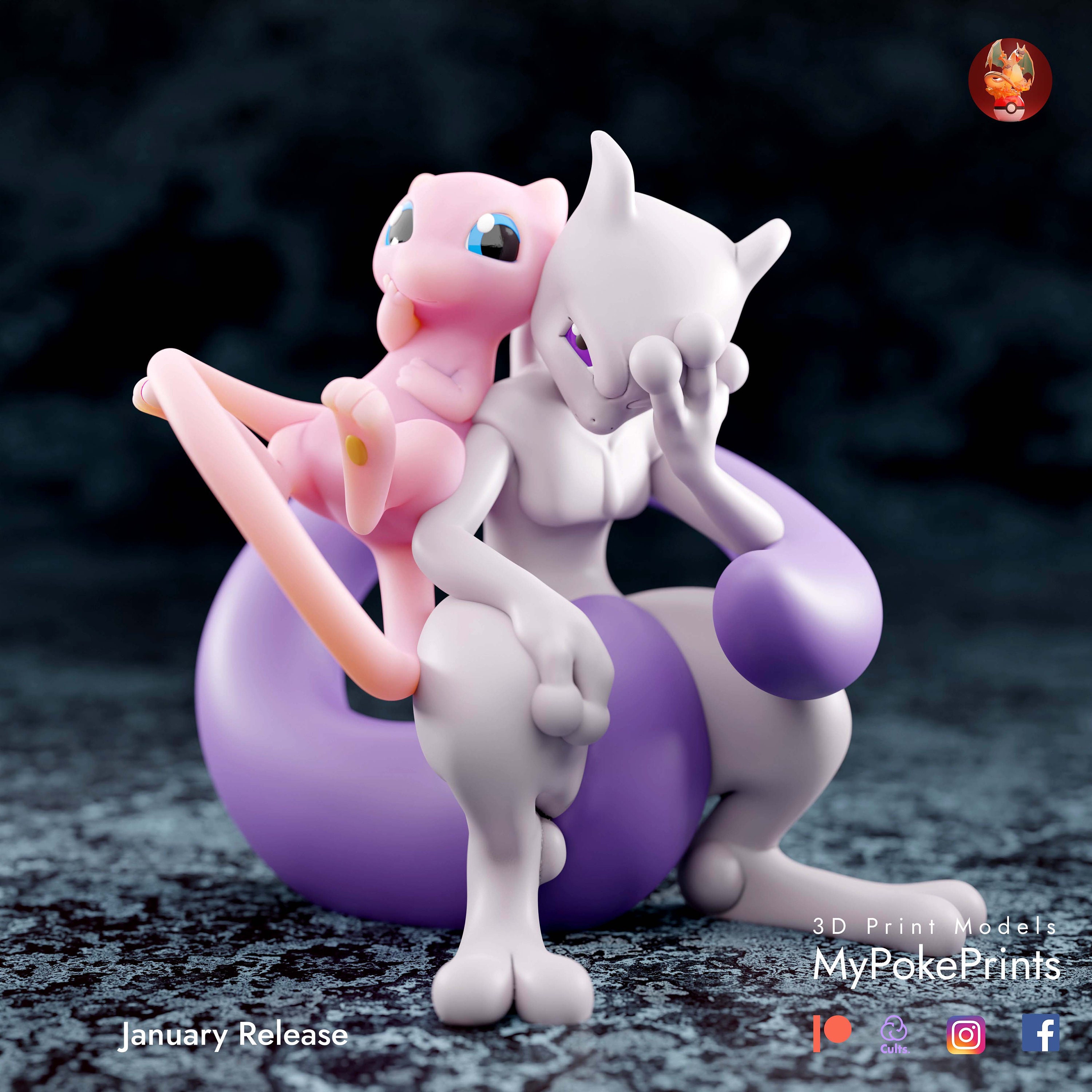 Mewtwo, Pokémon 3D Printed Figure, Fan Art Model Kit Statue for Collectors  