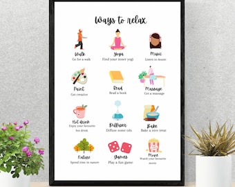 Habilidades de afrontamiento Póster A4 Decoración de oficina de trabajador social Decoración de terapeuta Decoración de consejero escolar Arte de pared Terapia Psicología Ansiedad TCC Salud mental
