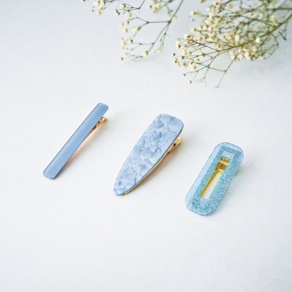 MARBLE BLUE HAIR Clips | Triangle & Rectangle Acrylic Hair Clip | Barrette | Hair Accessory | Gift for Her
