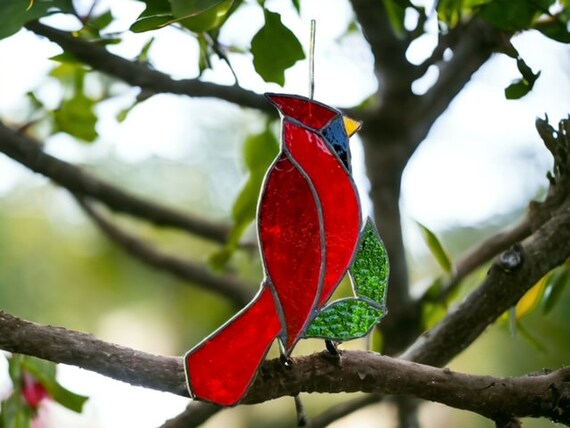 Acchiappasole In Vetro Colorato – Cardinale Rosso 42cm, Dipinto A Mano