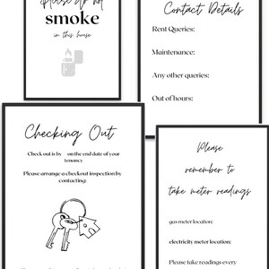 Rental Property Wall Signs Set of 4 | HMO Shared house signs | Polite Notices for Tenants | Useful Information Tenant Signs