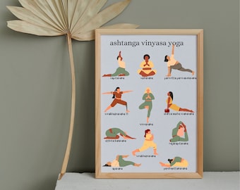 Yoga Pose Wall Art, Yoga Studio Wall Decor, Sanskrit Yoga Poses, Earthy Wall Decor, Yoga Poses Poster, Asana Poster