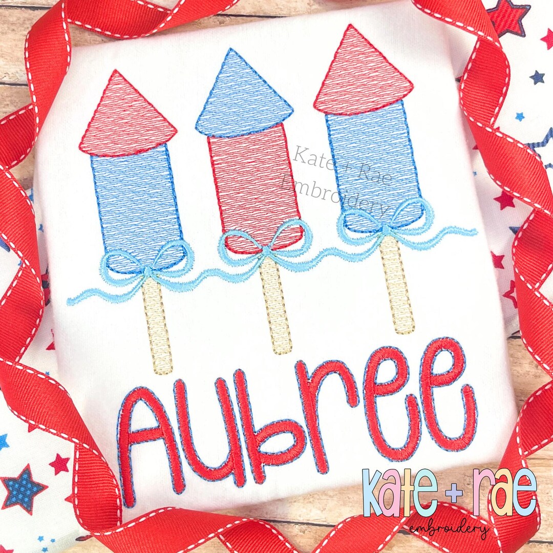 Girl's Firework Trio With Bow Sketch Stitch Embroidery Design ...
