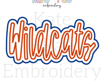 Diseño de bordado con apliques de satén doble con la inscripción Wildcats - Diseño de bordado con apliques Wildcats - Descarga digital de bordado a máquina