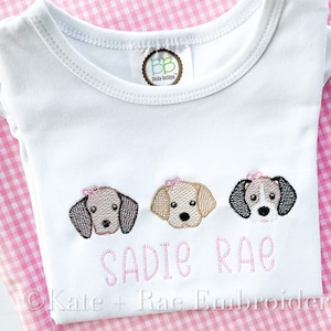 Girl Puppy Dog Trio Sketch Stitch Embroidery Design - Puppy Trio Sketch Embroidery Design - Dog Embroidery Design - Puppy Embroidery Design
