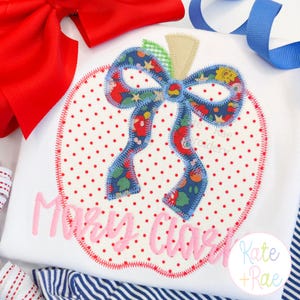 Motif de broderie appliqué Apple avec noeud au point zigzag • Rentrée scolaire • Téléchargement numérique