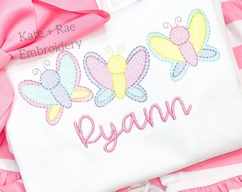 Butterfly Trio Sketch Stitch Embroidery Design - Butterfly Sketch Stitch Embroidery Design - Butterfly Embroidery Design - Spring
