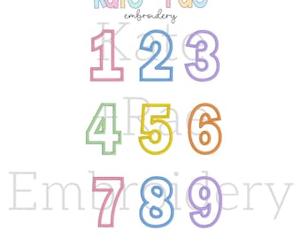 Motif de broderie appliqué anniversaire chiffres au point satiné • Motifs de broderie appliqués chiffres 1-9 au point satiné • Motif appliqué dans le cerceau