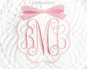 Scallop Frame with Bow Embroidery Design - Scalloped Monogram Frame Embroidery Design - Girls Embroidery Frame - Bow Embroidery Design