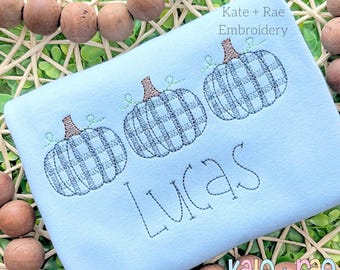 Boys Plaid Filled Pumpkin Trio Embroidery Design - Boys Pumpkin Embroidery Design - Pumpkin Trio Embroidery Design - Digital Download