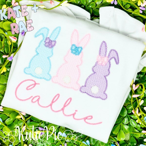 Girl's Easter Bunny Trio Sketch Stitch Embroidery Design - Easter Bunny Embroidery Design - Easter Embroidery Design-Girls Easter Embroidery