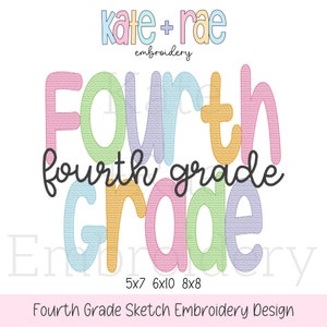 Back to School Fourth Grade Sketch Stitch Embroidery Design - Back to School Embroidery Design - Fourth Grade Embroidery Design
