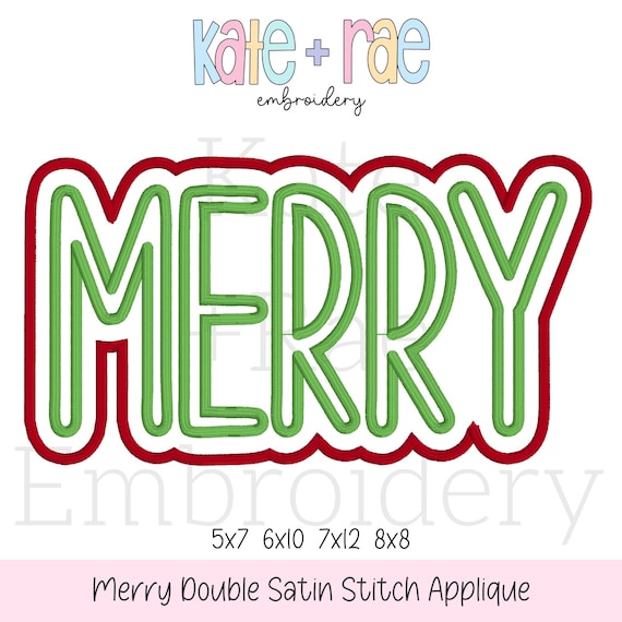 Merry Double Satin Stitch Applique - Merry Double Applique -  Merry Embroidery Design - Merry Christmas - Digital Download