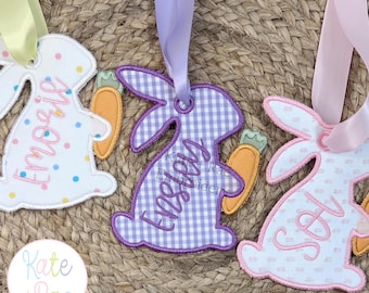 Bunny In the Hoop Tag Satin Stitch Applique Embroidery Design • In The Hoop Bunny Tag• Easter Basket Tag Applique • Digital Download