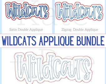 Diseño de bordado con apliques dobles de Wildcats - Apliques de puntada de satén de Wildcats - Apliques en zigzag de Wildcats - Apliques de frijoles de Wildcats
