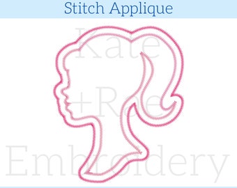 Barbie Inspired Double Zigzag Stitch Applique Embroidery Design - Girly Applique Embroidery Design - Digital Download